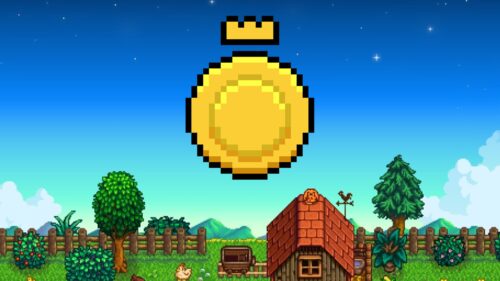 Pixel Art Coin and Farm Scene 4K Desktop Wallpaper