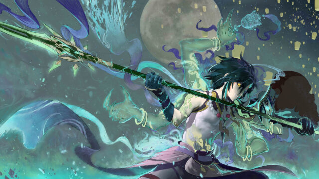 Xiao Genshin Impact Spear Fighter Desktop Wallpaper