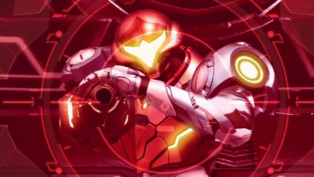 Samus Aran Aiming Arm Cannon Red Combat Desktop Wallpaper