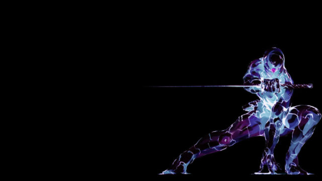 Digital Cybernetic Warrior Silhouette Desktop Wallpaper