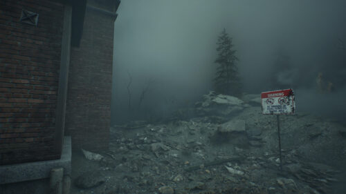 Eerie Foggy Shoreline Ruins Desktop Wallpaper