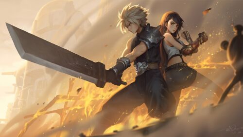 Cloud Strife and Tifa Lockhart Final Fantasy VII Desktop Wallpaper