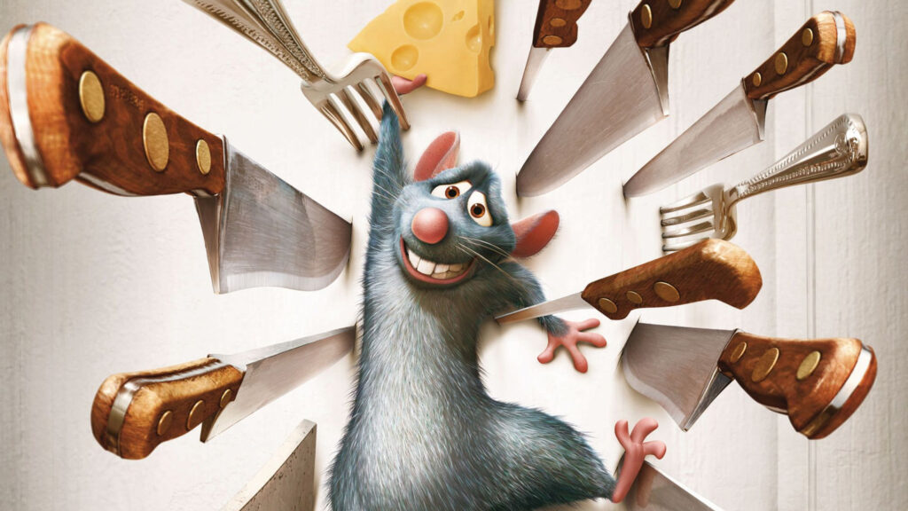 Remy from Ratatouille with Kitchen Utensils 4K Desktop Wallpaper
