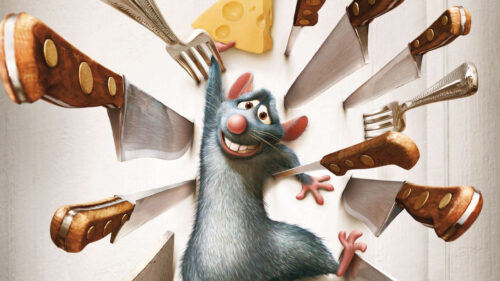 Remy from Ratatouille with Kitchen Utensils 4K Desktop Wallpaper