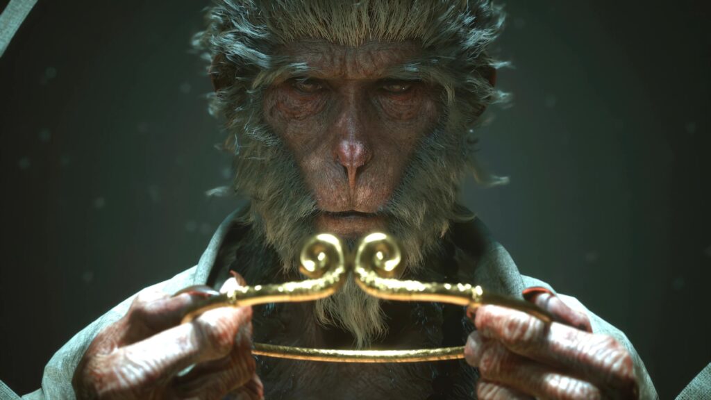Sun Wukong Holding Golden Headband Cinematic Desktop Wallpaper
