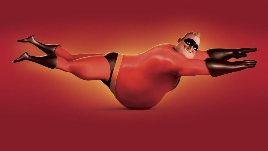 Mr. Incredible Flying Pose Minimalist Red Desktop Wallpaper