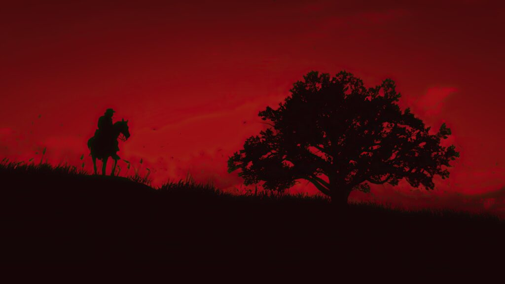 Silhouette Cowboy Horse Tree Crimson Sky Desktop Wallpaper