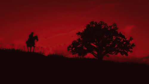 Silhouette Cowboy Horse Tree Crimson Sky Desktop Wallpaper