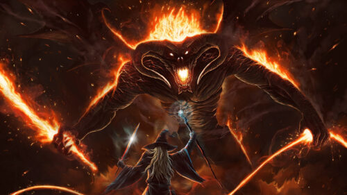 Epic Balrog and Wizard Battle 4K Desktop Wallpaper