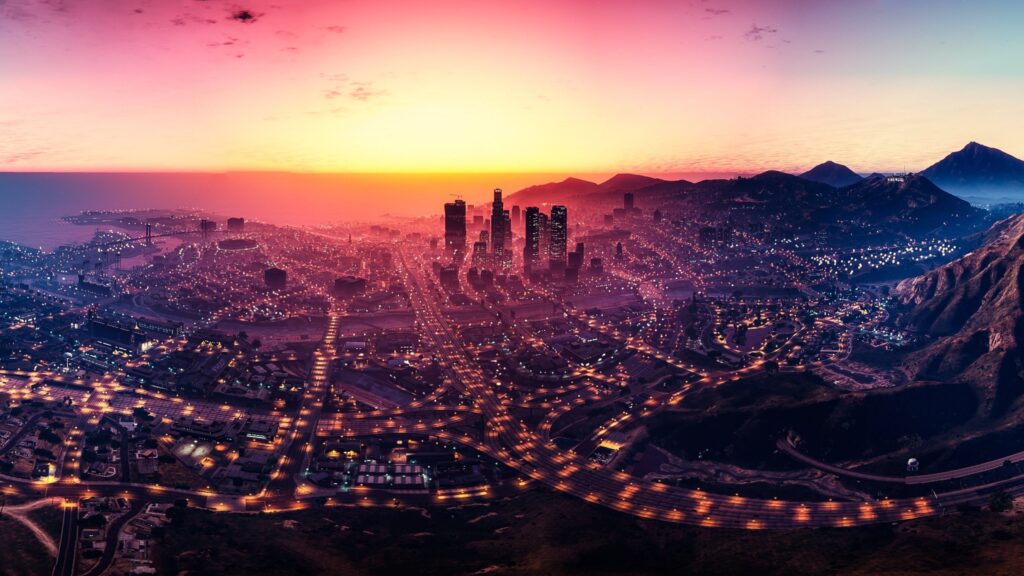Sunset Urban Skyline Cityscape PC Wallpaper