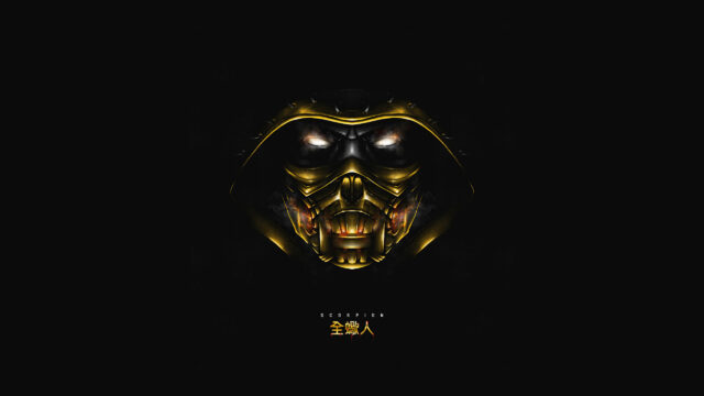 Scorpion Mask Golden Glow Minimalist 4K Desktop Wallpaper