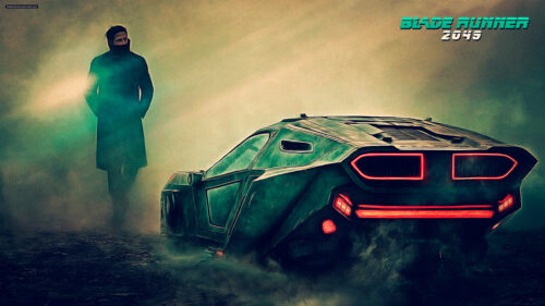 Blade Runner 2049 Futuristic Car and Character Desktop Wallpaper