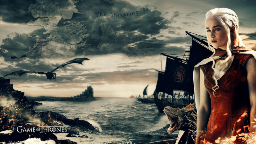 Daenerys Targaryen Over Westeros Map 4K Desktop Wallpaper