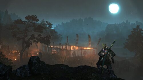 Samurai Warrior Under Night Moon Desktop Wallpaper
