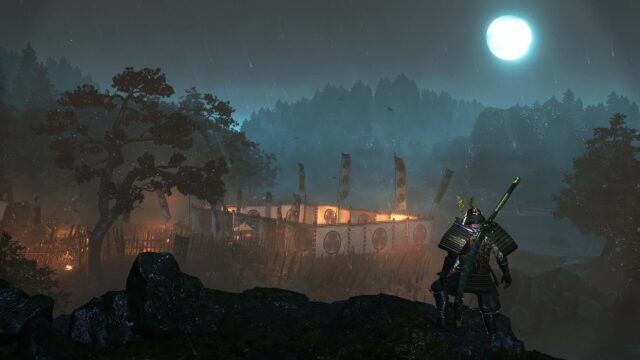 Samurai Warrior Under Night Moon Desktop Wallpaper