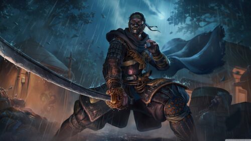 Samurai Warrior in the Rain Desktop Wallpaper