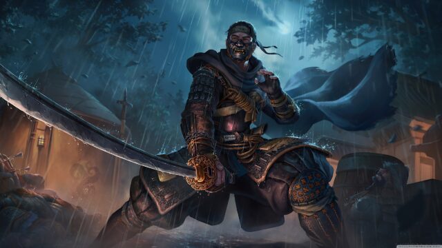 Samurai Warrior in the Rain Desktop Wallpaper
