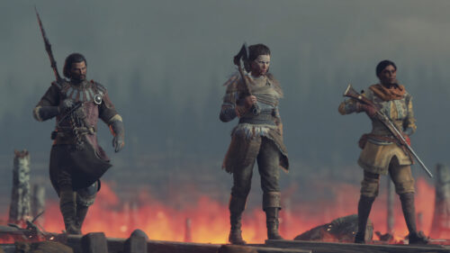 GreedFall Characters Standing in Fire Desktop Wallpaper