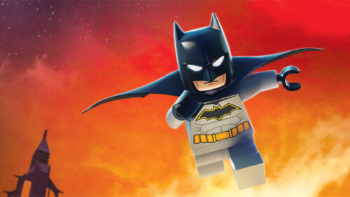 Lego Batman Mid-Air Action Scene High-Definition Desktop Wallpaper