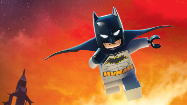 Lego Batman Mid-Air Action Scene High-Definition Desktop Wallpaper