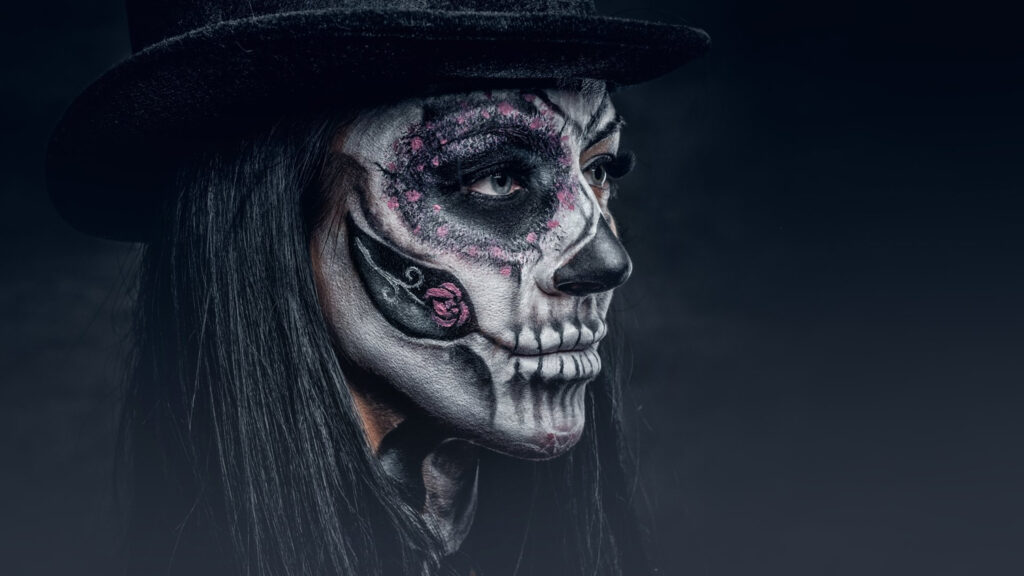 Dia de los Muertos Woman in Top Hat 4K Desktop Wallpaper
