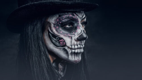 Dia de los Muertos Woman in Top Hat 4K Desktop Wallpaper