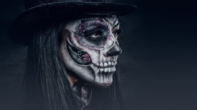 Dia de los Muertos Woman in Top Hat 4K Desktop Wallpaper