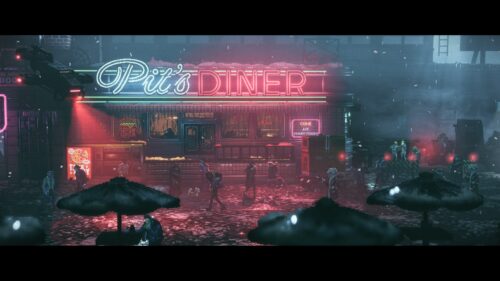 Cyberpunk Pit’s Diner Pixel Art Desktop Wallpaper
