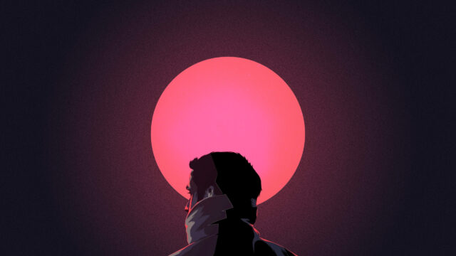 Minimalist Silhouette Man with Pink Sun Desktop Wallpaper