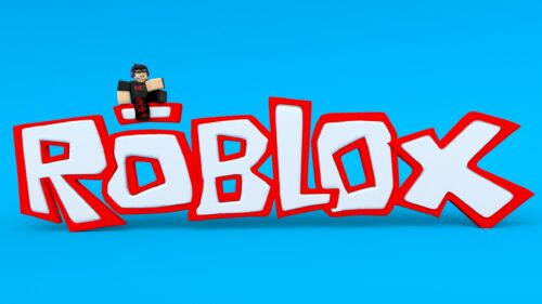 Roblox Character Sitting on Logo 4K Desktop Wallpaper