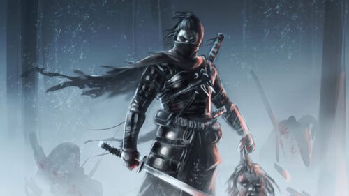 Dark Samurai Warrior Standing in Mist Desktop Wallpaper