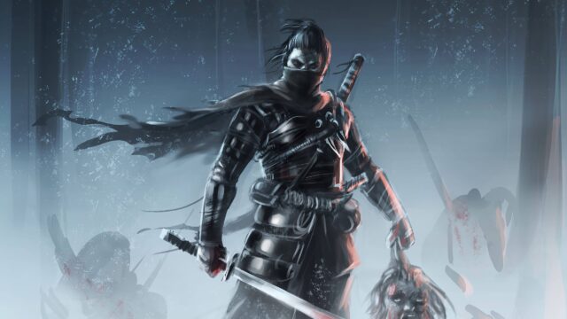 Dark Samurai Warrior Standing in Mist Desktop Wallpaper
