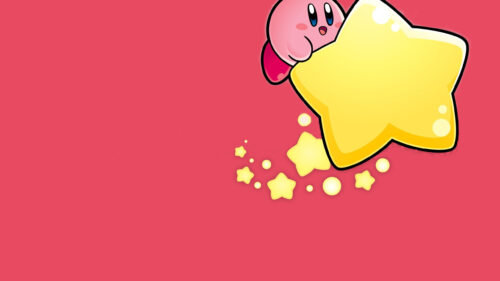 Kirby Riding a Warp Star Minimalist Desktop Wallpaper