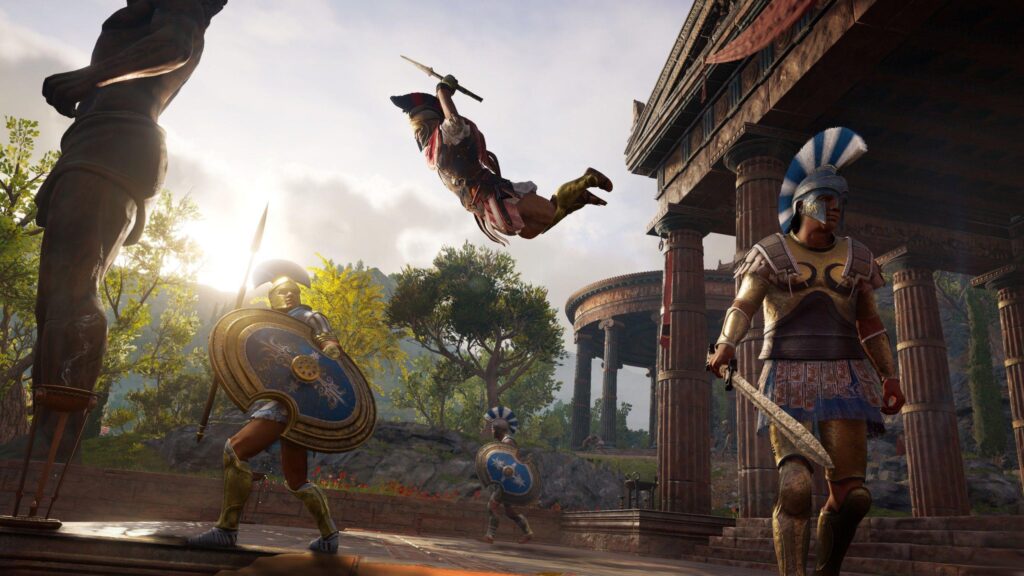 Assassin's Creed Odyssey Spartan Warrior Combat Desktop Wallpaper