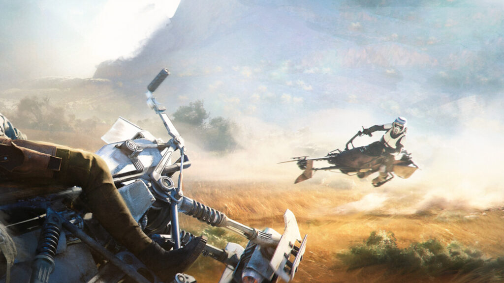 Star Wars Speeder Bike Chase Desktop Wallpaper
