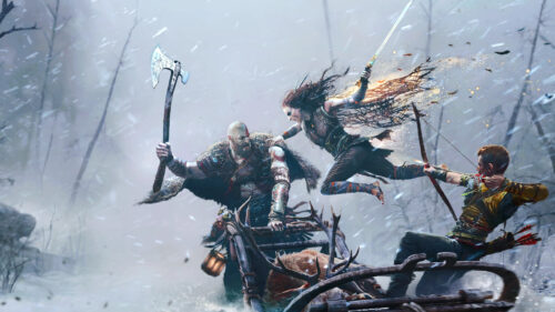 Kratos and Atreus Battle Scene Desktop Wallpaper