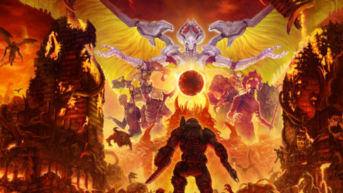 Doom Eternal Fierce Battle Scene 4K Desktop Wallpaper
