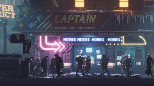 Pixel Art Cyberpunk City Street Desktop Wallpaper