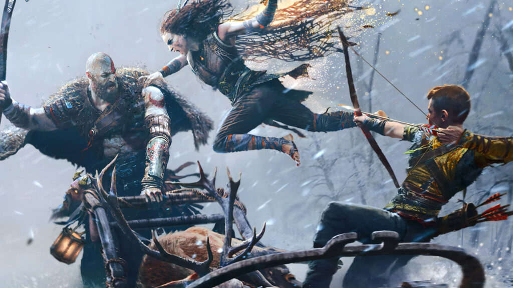 God of War Kratos and Atreus Battle Fantasy Desktop Wallpaper