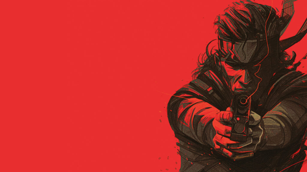 Stylized Action Character Red Background Desktop Wallpaper