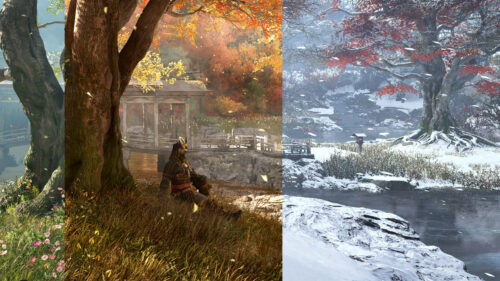 Seasonal Samurai Split Screen Desktop Wallpaper