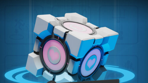 Portal Weighted Companion Cube 4K Desktop Wallpaper