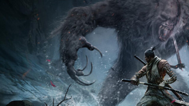 Samurai Warrior Facing a Giant Beast Desktop Wallpaper
