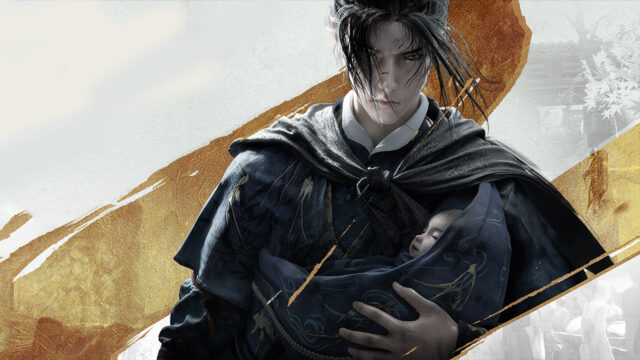 Warrior Holding an Infant in Cinematic Style Desktop Wallpaper