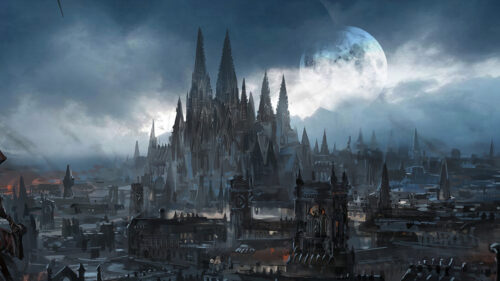 Dark Gothic Cathedral Cityscape 4K Wallpaper