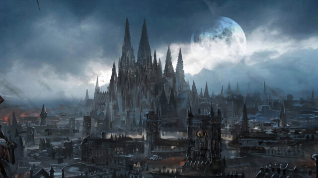 Dark Gothic Cathedral Cityscape 4K Wallpaper