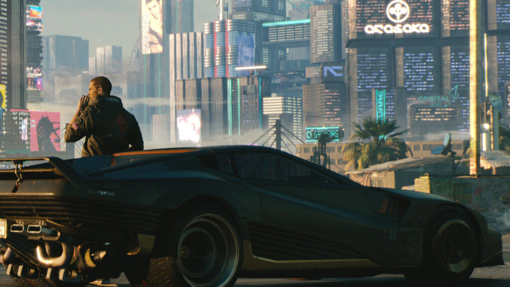 Futuristic Cyberpunk Cityscape at Sunset Desktop Wallpaper