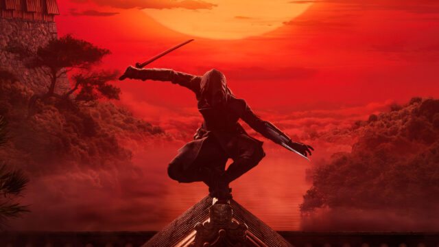 Shadow Assassin Silhouette on Rooftop Desktop Wallpaper