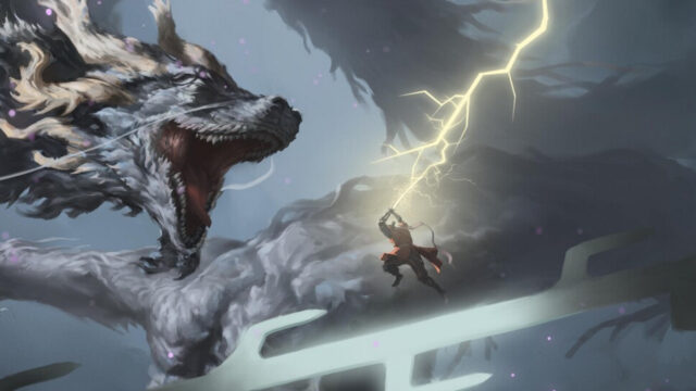 Warrior Battling A Great Dragon Desktop Wallpaper