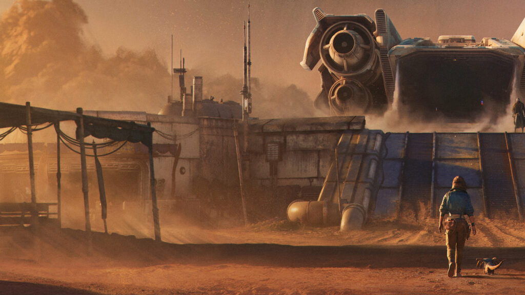 Sci-Fi Desert Explorer Scene Desktop Wallpaper